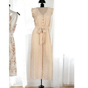 Elsie‎ and Zoey Coastal Striped Wide Leg Cropped Jumpsuit XL NWT